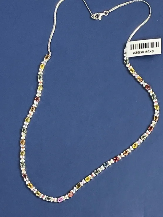 D'Joy 67 Natural Multi Sapphire 10 ctw Tennis Necklace 925 Silver 18” NWT in box - Picture 11 of 14